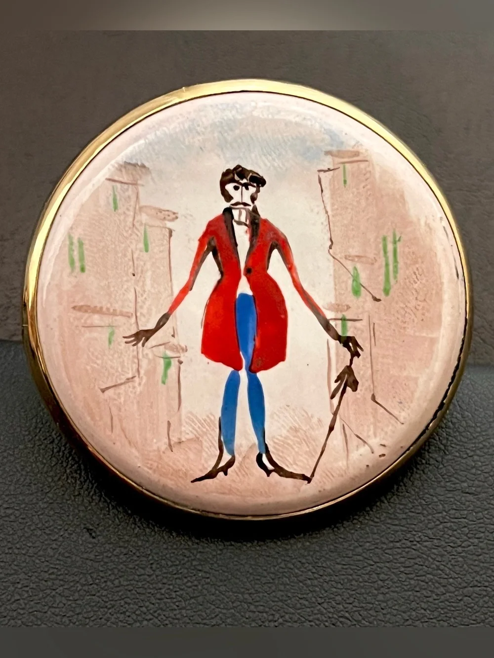 Vintage Italian Porcelain Cufflinks Large Hand Painted Dandy Man